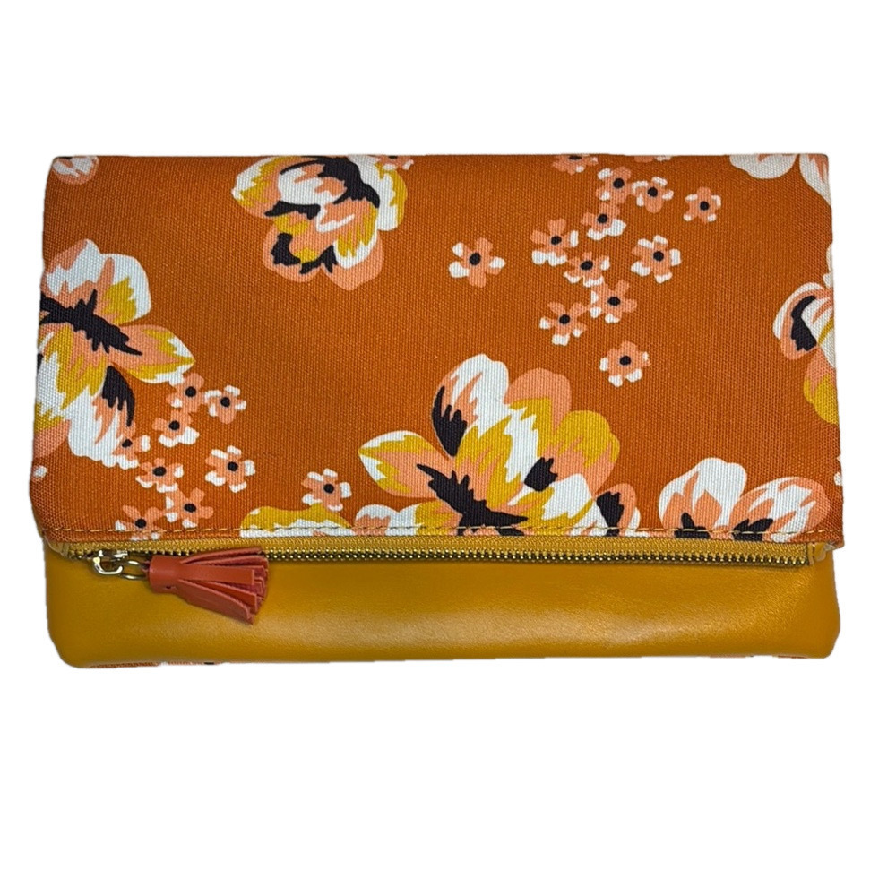 Rachel Pally Floral Orange and Yellow Reversible Clutch EUC